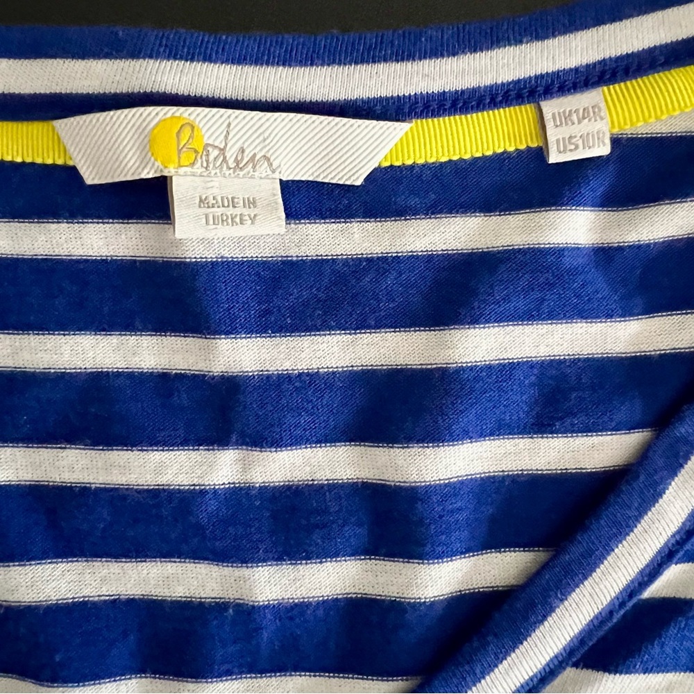 BODEN Imogene Striped Cotton- Blend Jersey Dress with Ruffle Sleeves - Picture 6 of 9